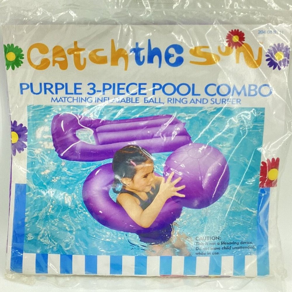 Vintage Catch The Sun Inflatable Kids Purple 3 Piece Pool Combo Fun 2000